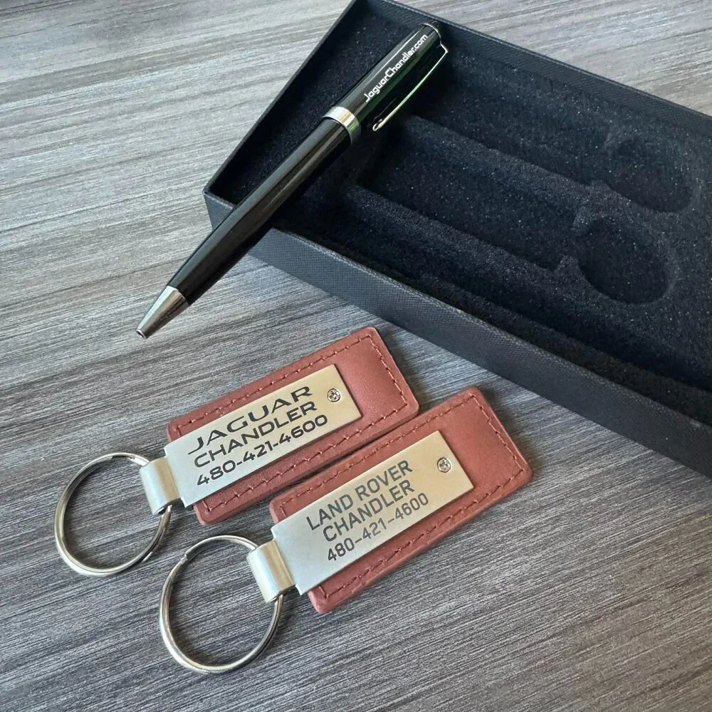 Land Rover Jaguar Chandler Arizona Two Leather Metal Key Chains and Pen Gift Set
